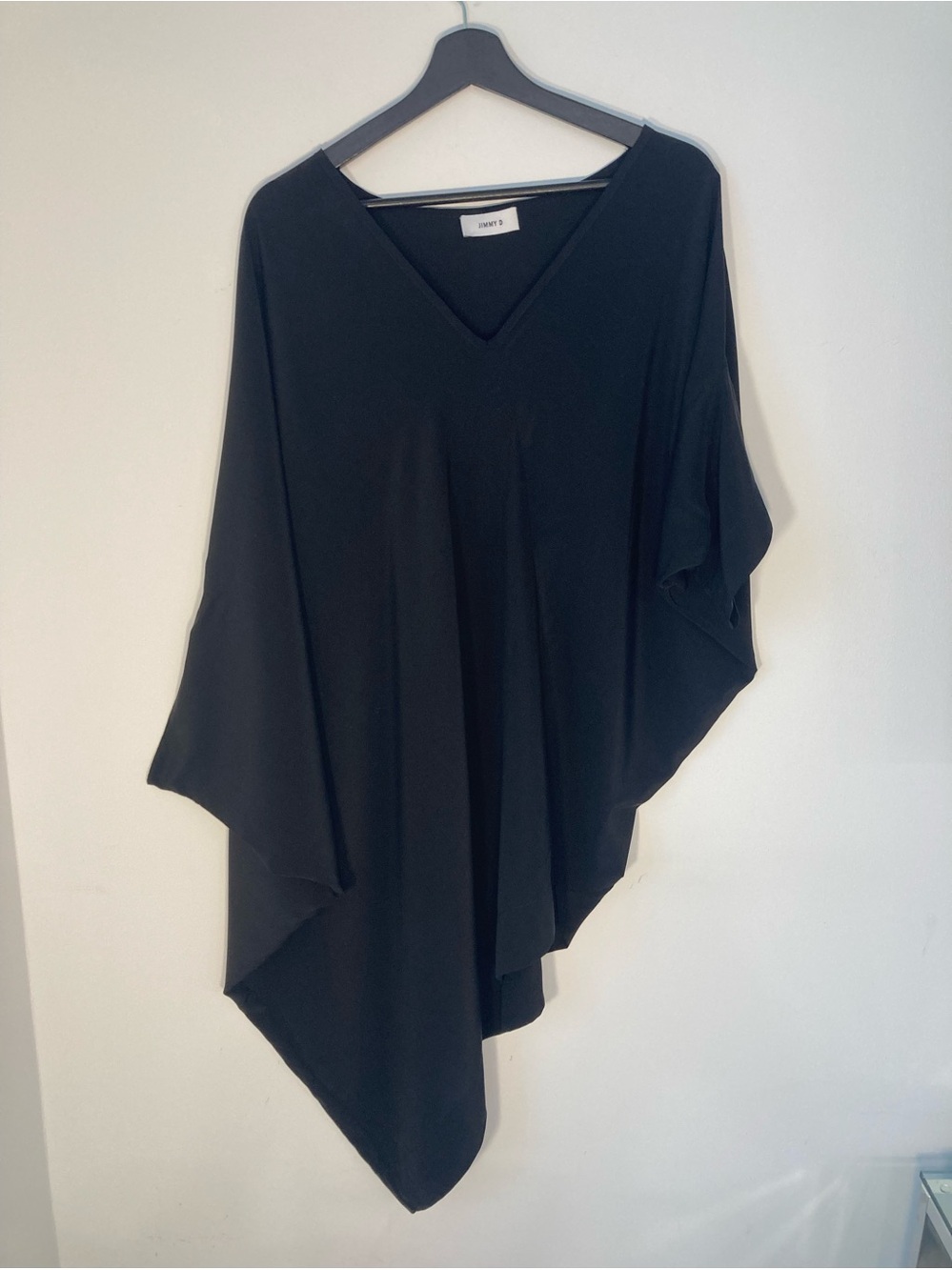 Jimmy D New Zealand 100% Silk Black Asymmetrical Kaftan Poncho Tunic Top - Sz S